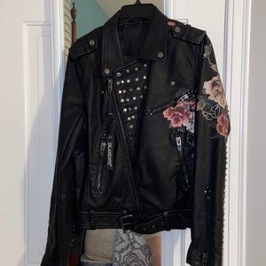Blank NYC Black/Floral Moto Jacket